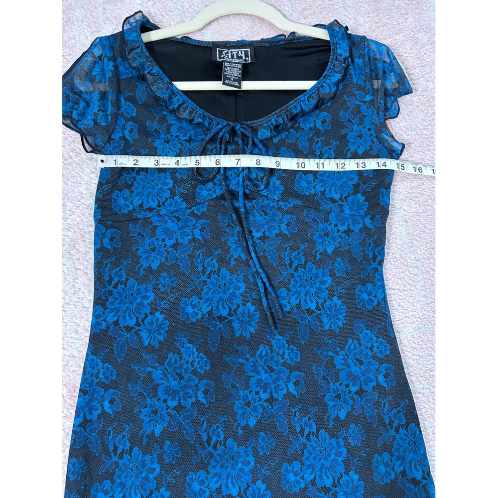 90's City Triangle Mesh Mini Dress Floral Lace Print Size Small Whimsigoth VNTG - Picture 5 of 11